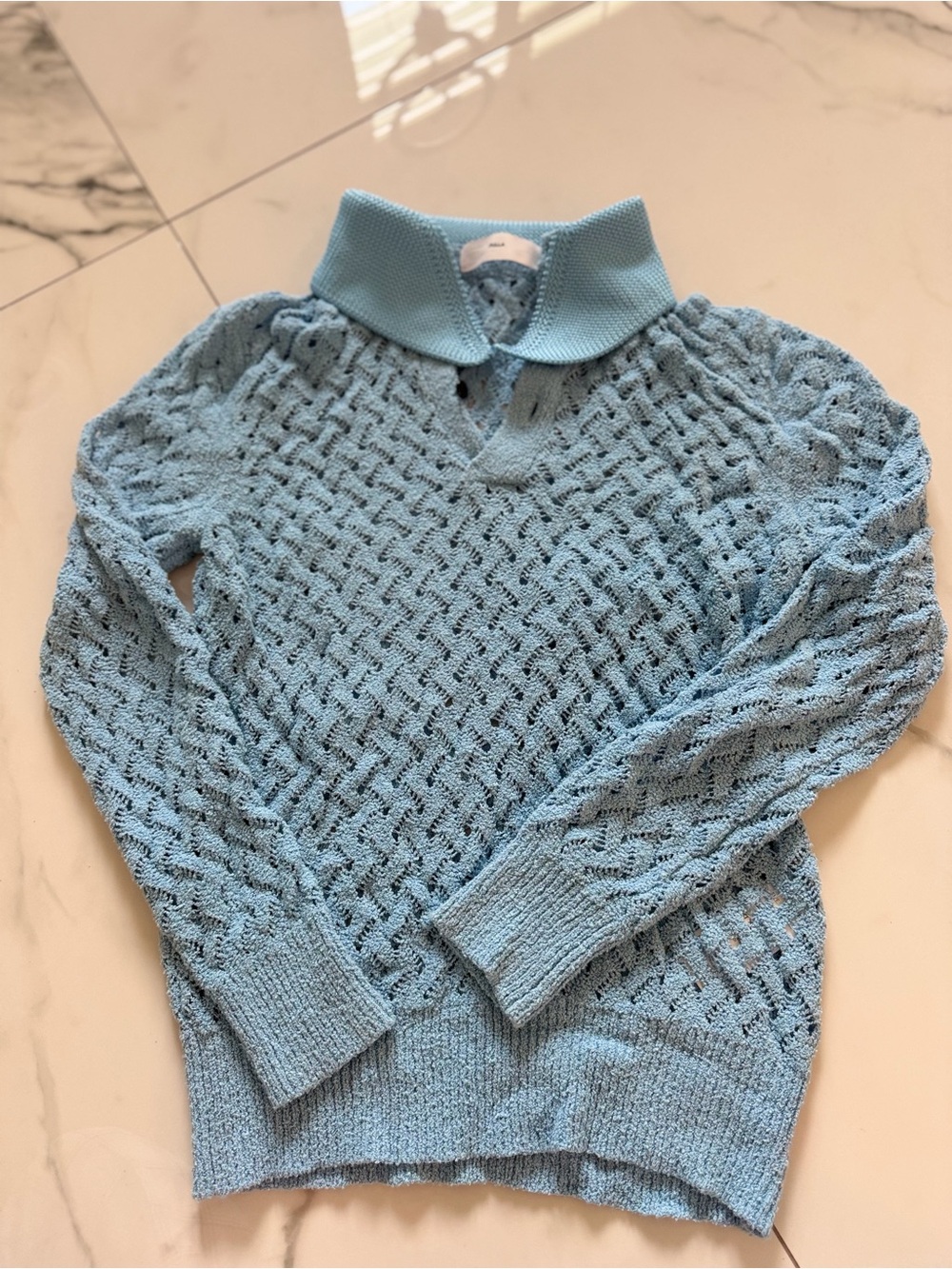 TOGA Pulla Light Blue Open-Weave Turtleneck Sweater